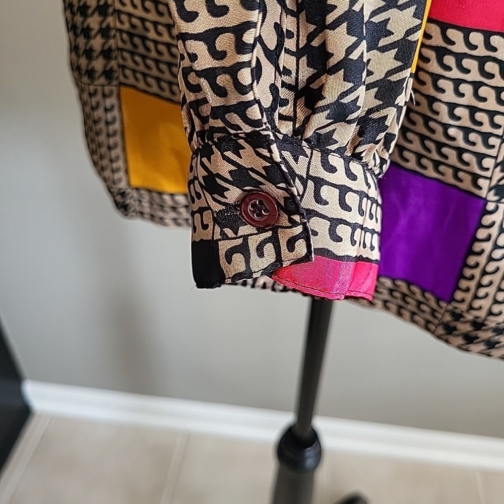 POET by Nicola Vintage 80's Bold Colorblock Retro Geometric Silky Blouse Size 12 - Picture 6 of 12